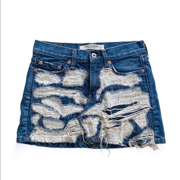 Denim Destroyed Skirt Hydraulic Jean Maxi Skirt Women 1/2 Blue